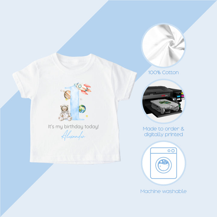 Personalised Blue Spaceman Birthday T-shirt