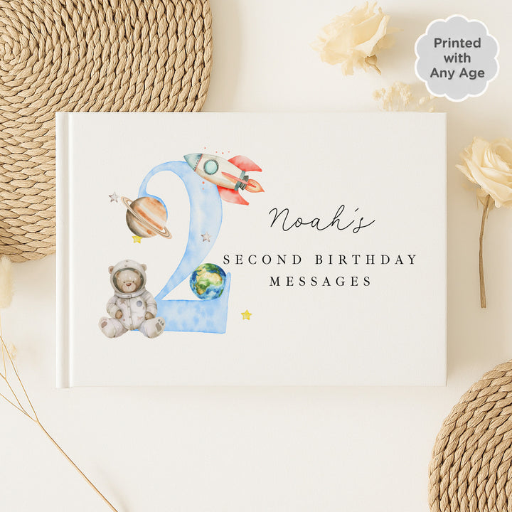 Personalised Blue Space Birthday Party Guest Book