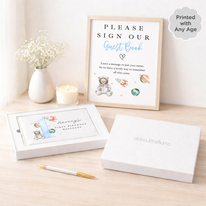 Personalised Blue Space Birthday Party Guest Book