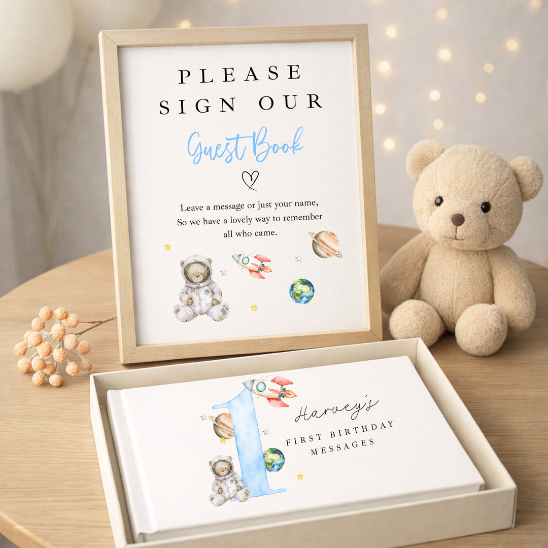 Personalised Blue Space Birthday Party Guest Book