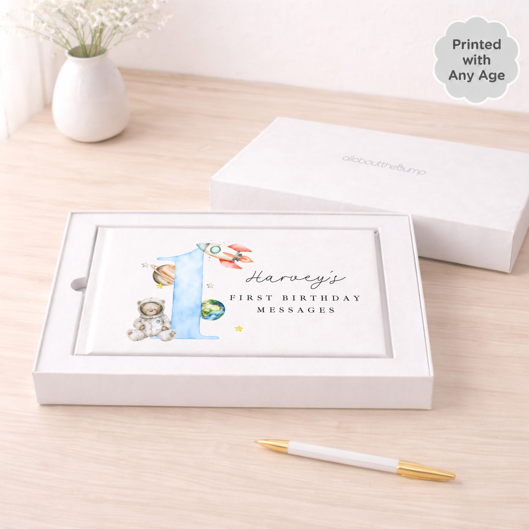 Personalised Blue Space Birthday Party Guest Book