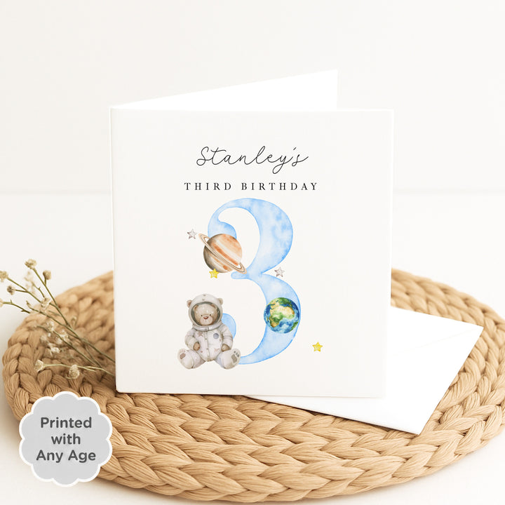 Personalised Blue Spaceman Any Age Birthday Card