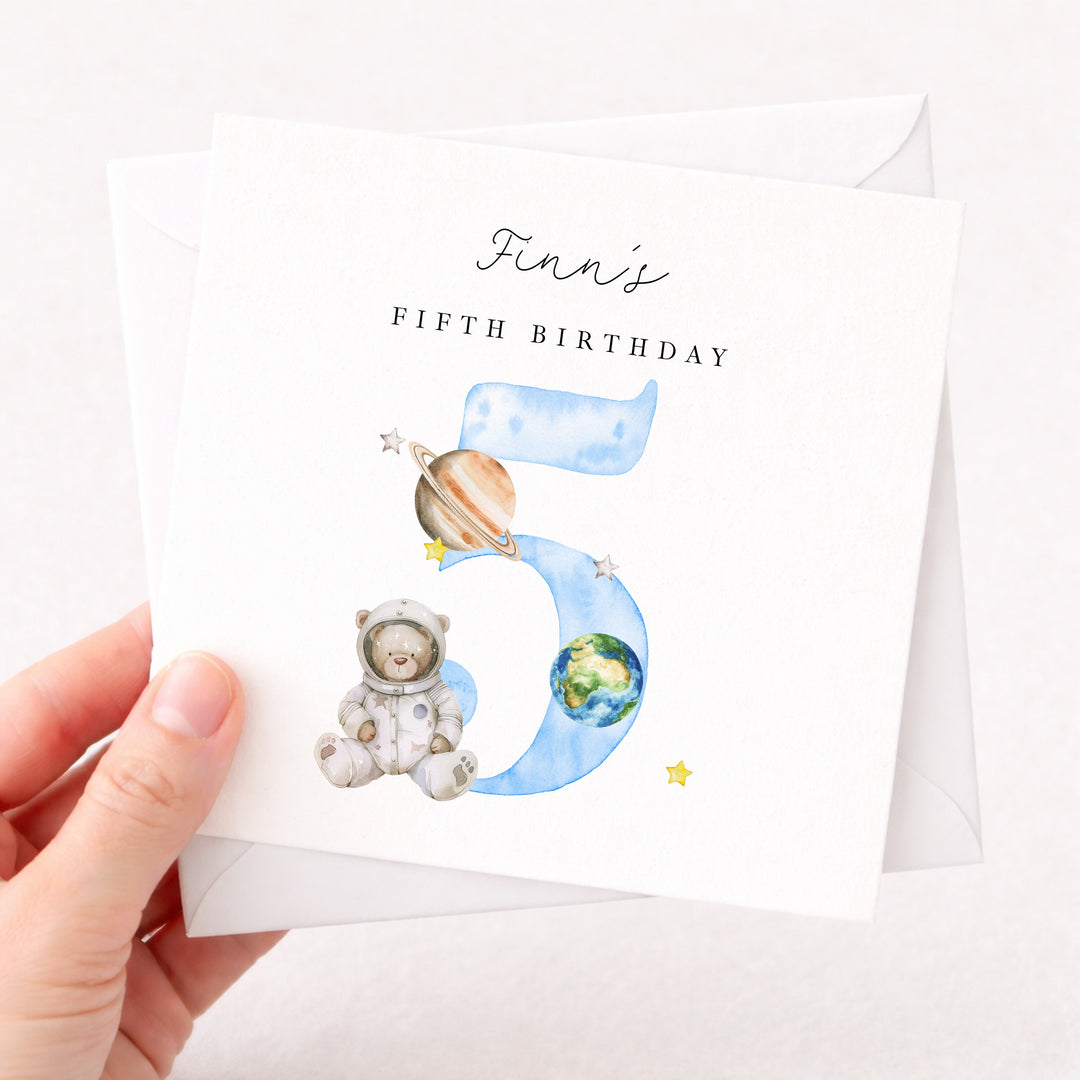 Personalised Blue Spaceman Any Age Birthday Card