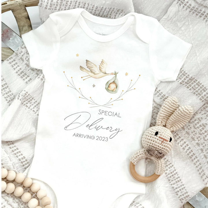 Personalised Special Delivery Stork Baby Announcement Vest