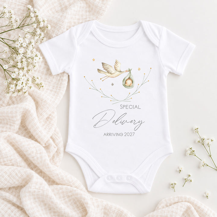 Personalised Special Delivery Stork Baby Announcement Vest