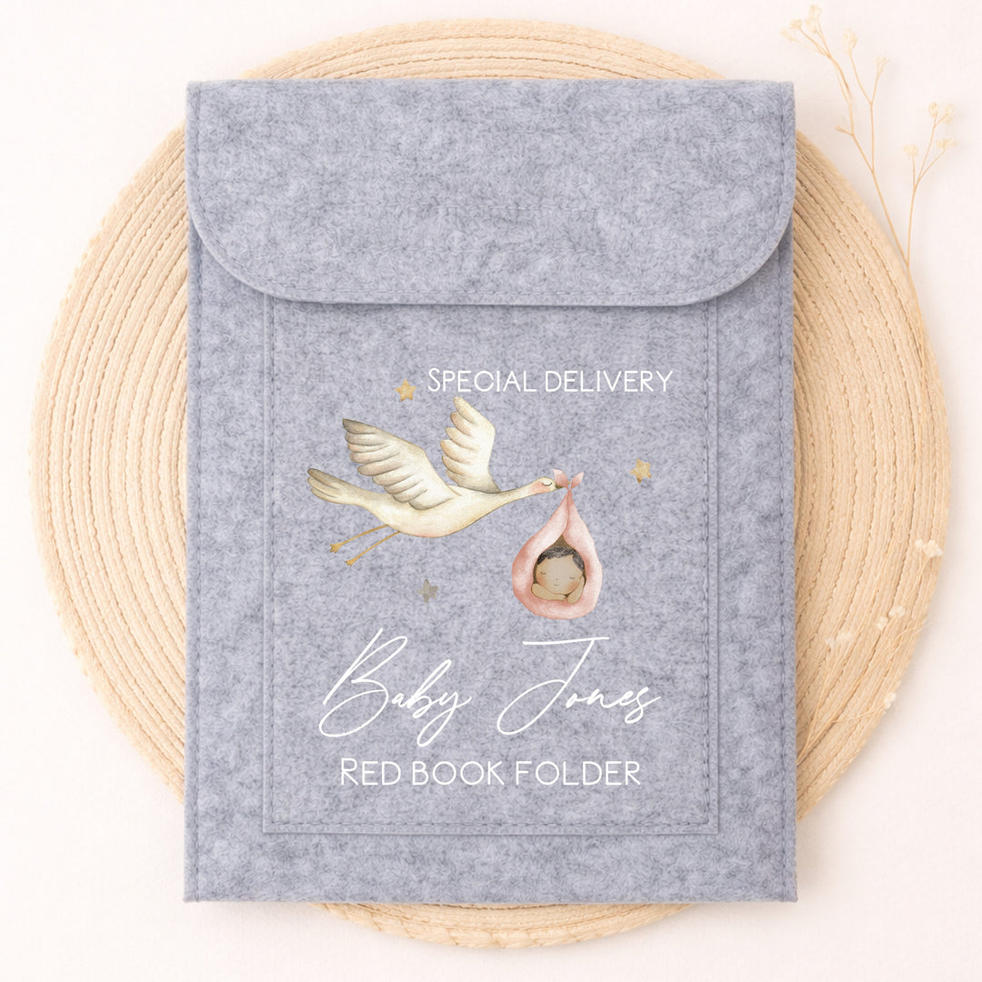 Personalised Baby Stork Red Book Cover