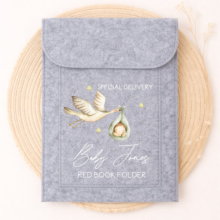 Personalised Baby Stork Red Book Cover