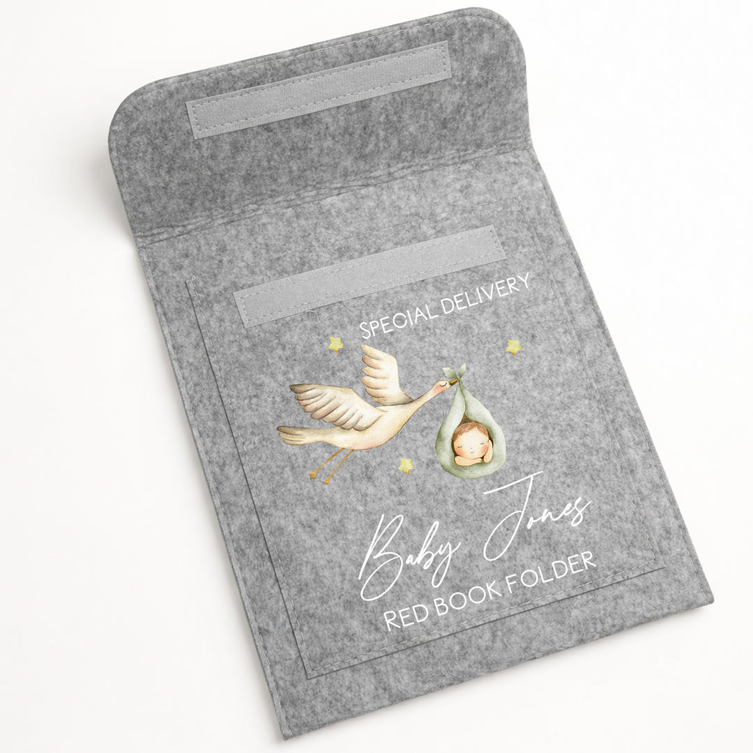 Personalised Baby Stork Red Book Cover