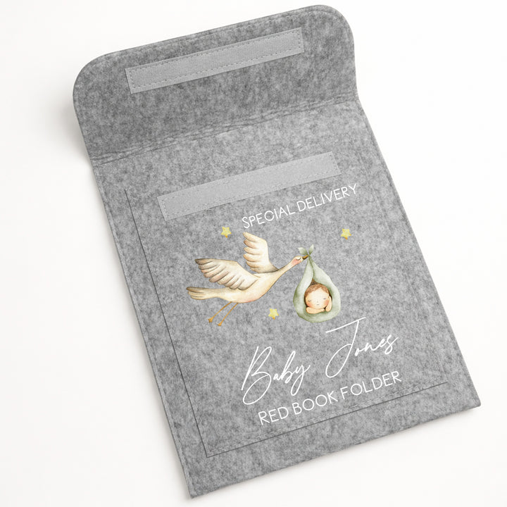 Personalised Baby Stork Red Book Cover
