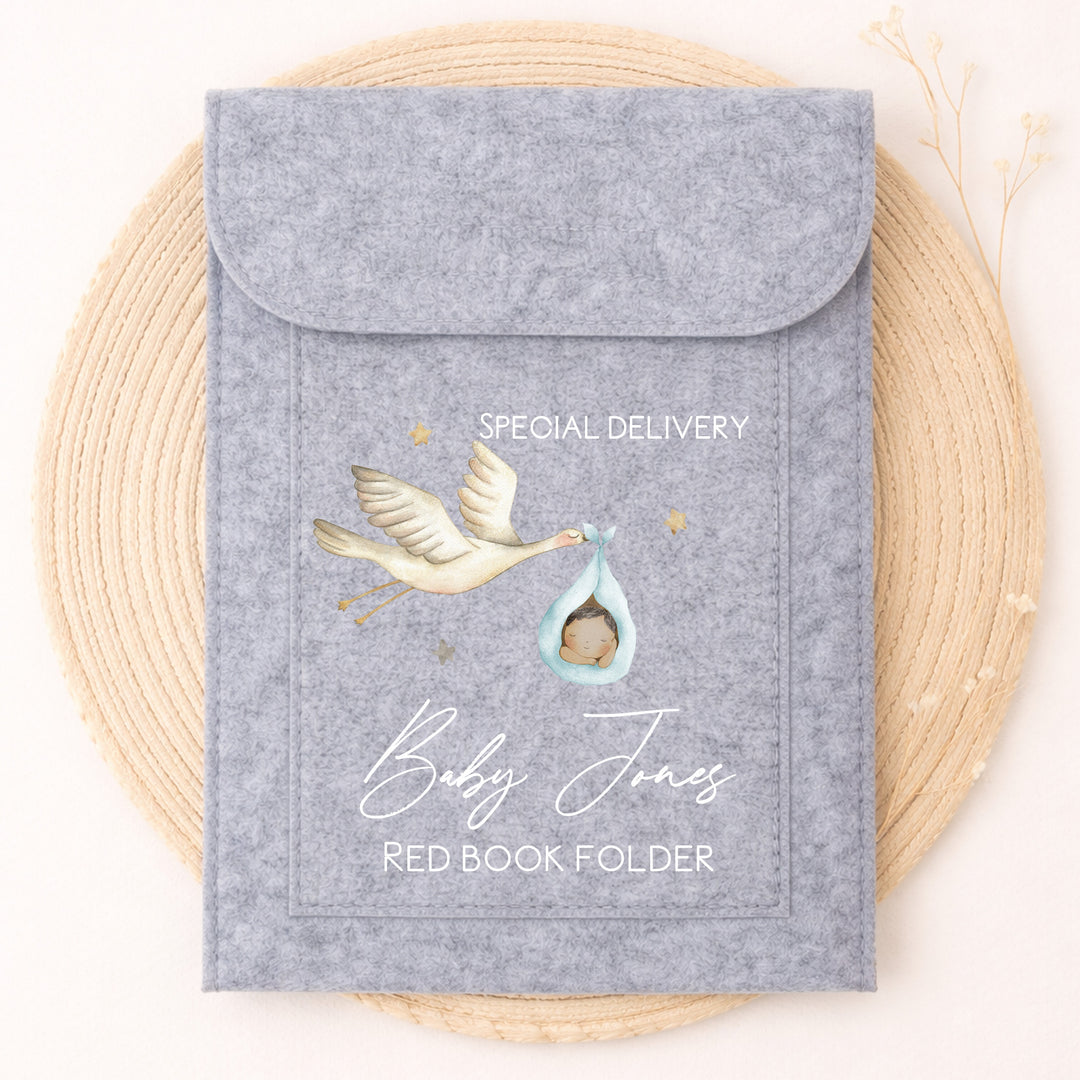 Personalised Baby Stork Red Book Cover