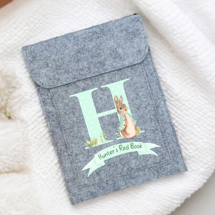 Personalised Green Spotty Rabbit Initial Red Book Cover