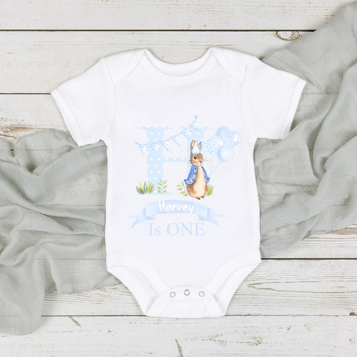 Personalised Spotty Blue Rabbit Blue Initial Birthday Vest/T-shirt