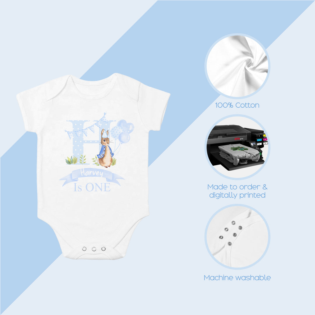 Personalised Spotty Blue Rabbit Initial Birthday Vest