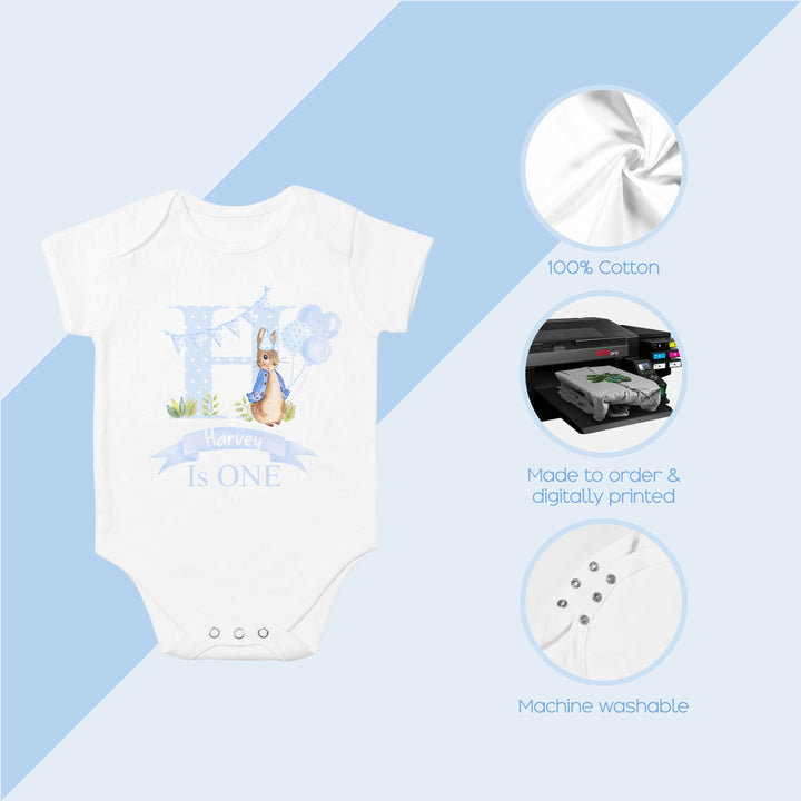 Personalised Spotty Blue Rabbit Initial Birthday Vest