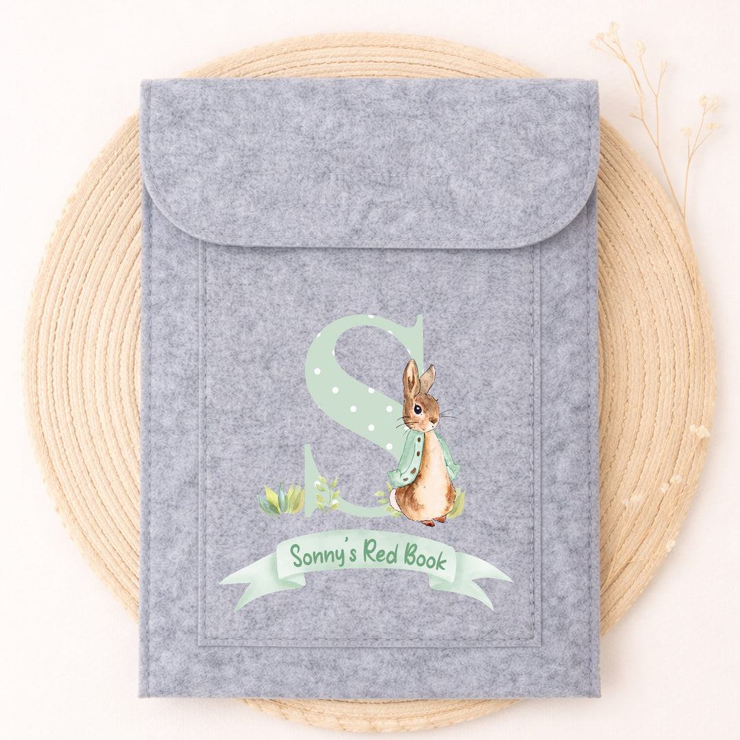 Personalised Green Spotty Rabbit Initial Red Book Cover