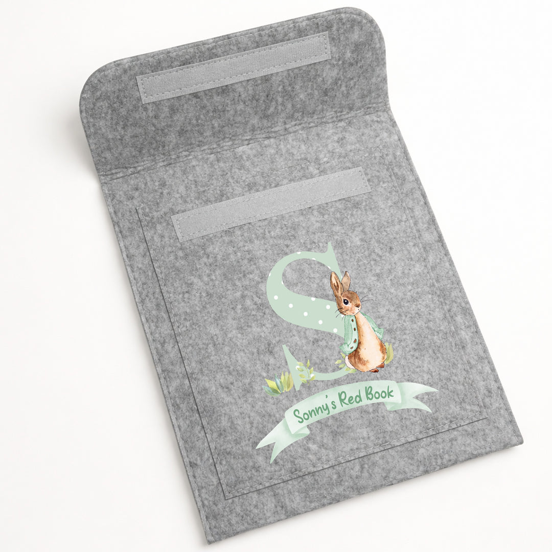 Personalised Green Spotty Rabbit Initial Red Book Cover