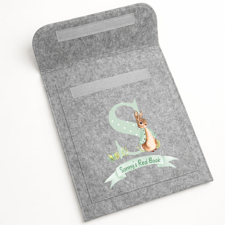 Personalised Green Spotty Rabbit Initial Red Book Cover