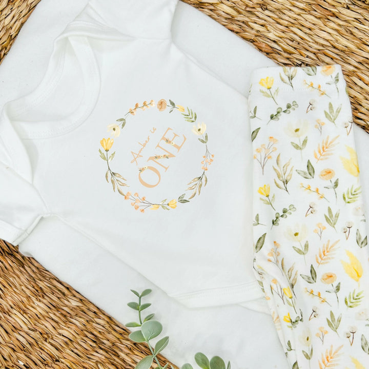 Personalised Spring Floral Wreath Birthday Baby Vest