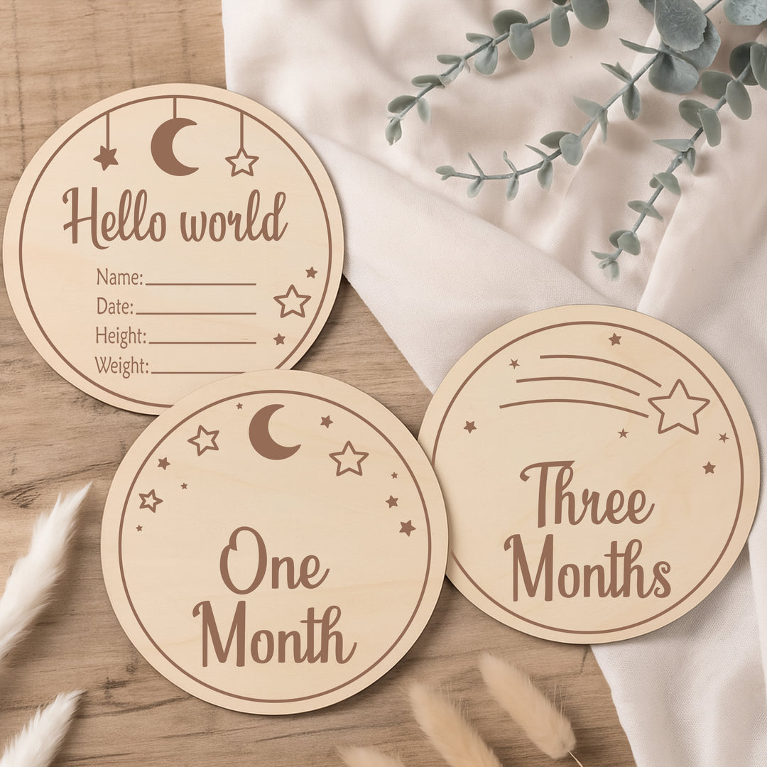 Moon and Stars Baby Milestone Wooden Plaque Set