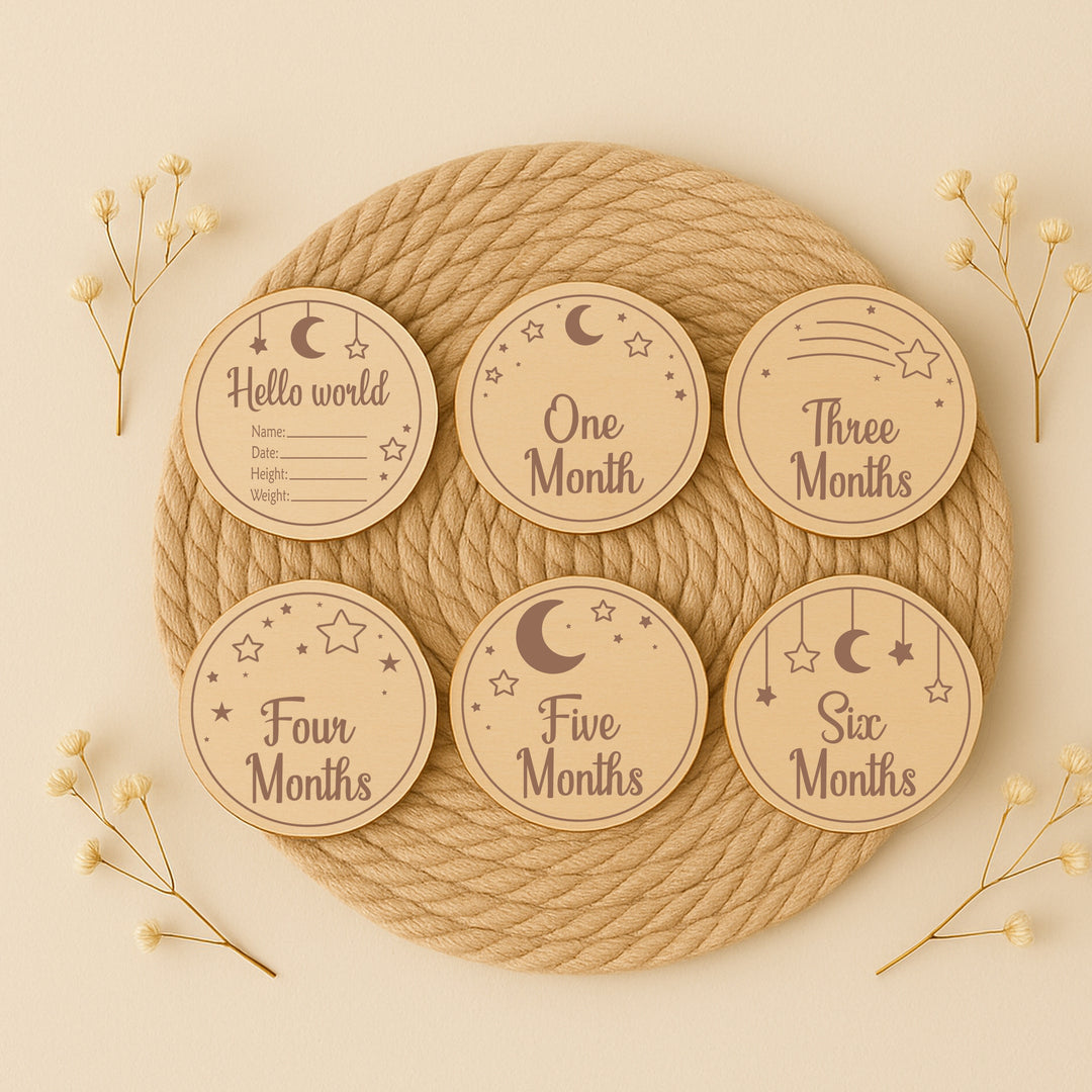 Moon and Stars Baby Milestone Wooden Plaque Set