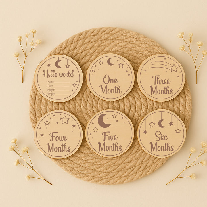 Moon and Stars Baby Milestone Wooden Plaque Set