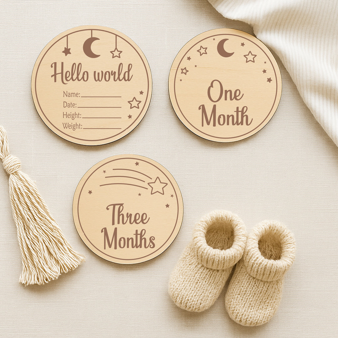 Moon and Stars Baby Milestone Wooden Plaque Set