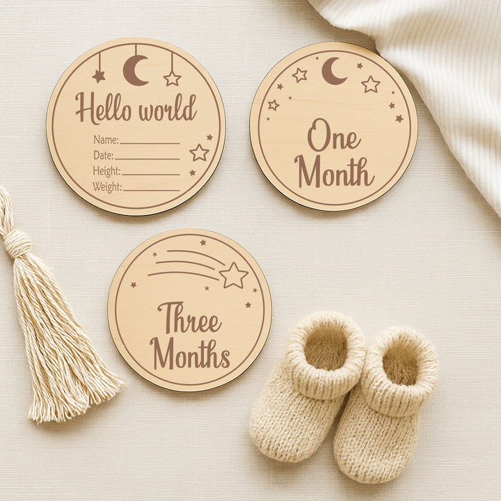 Moon and Stars Baby Milestone Wooden Plaque Set