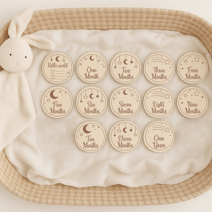 Moon and Stars Baby Milestone Wooden Plaque Set