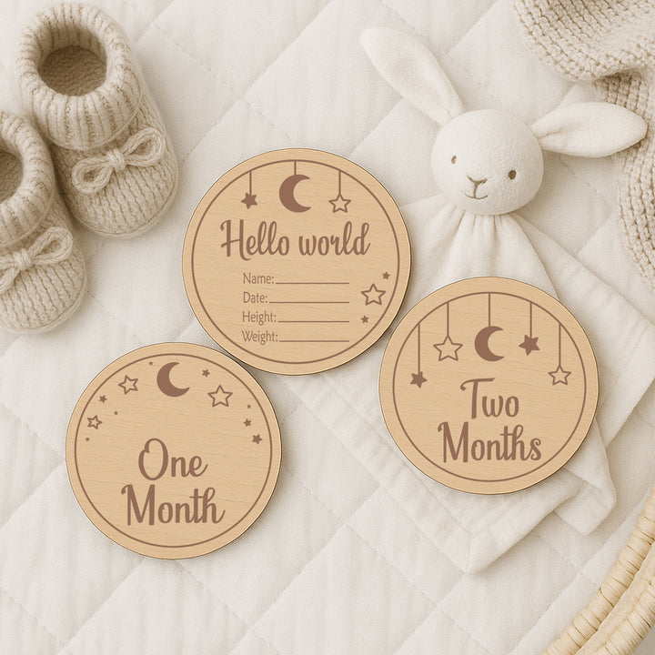 Moon and Stars Baby Milestone Wooden Plaque Set