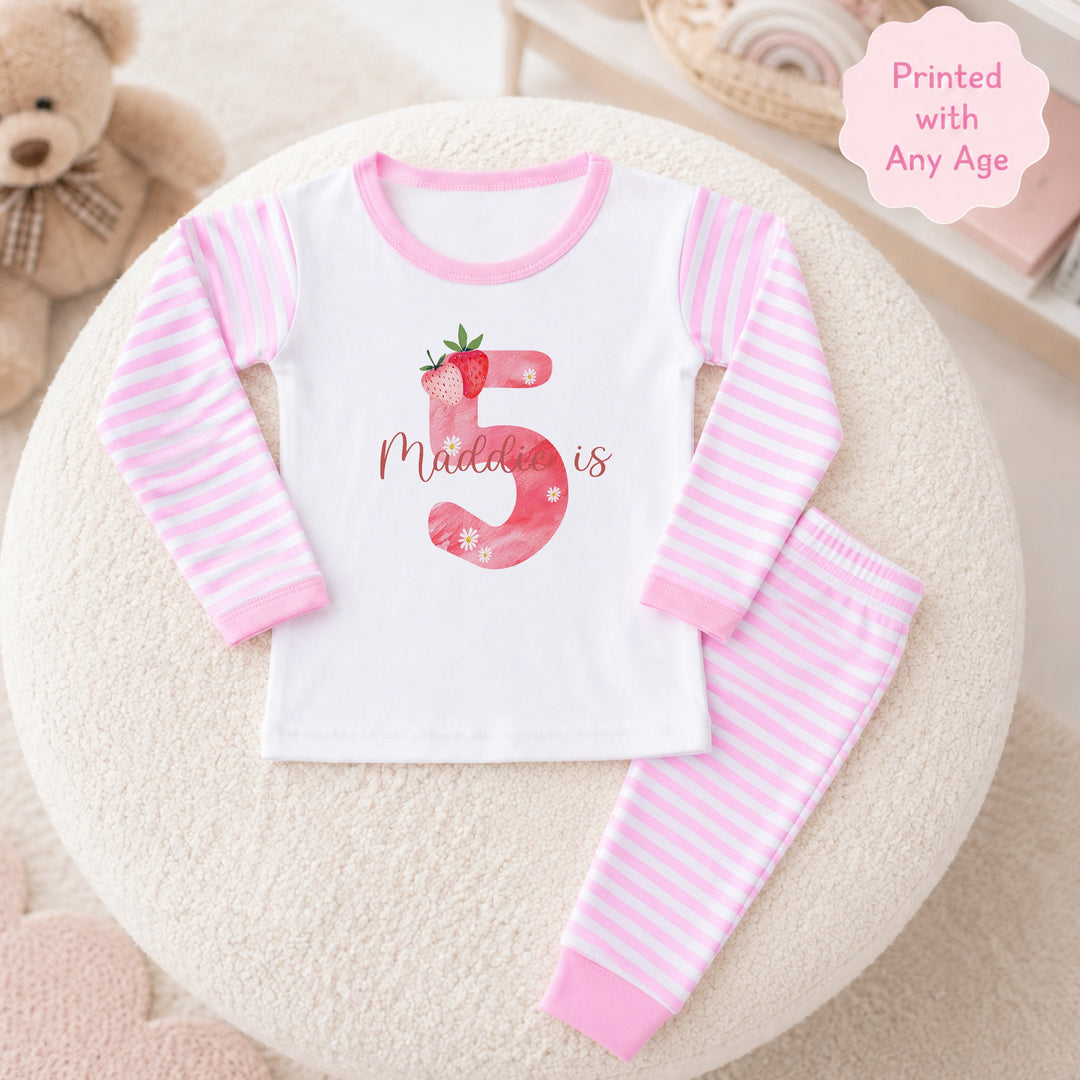 Personalised Red Strawberry Any Age Birthday Pyjamas