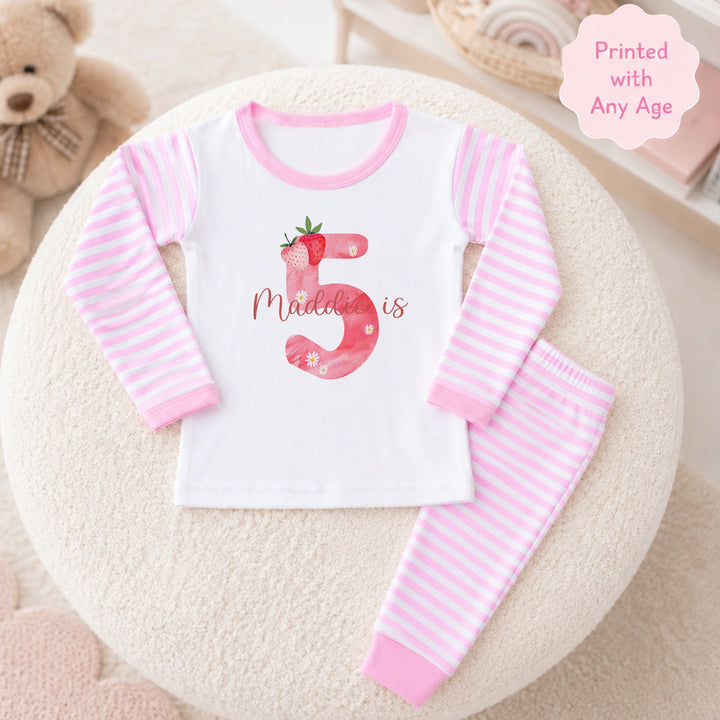 Personalised Red Strawberry Any Age Birthday Pyjamas