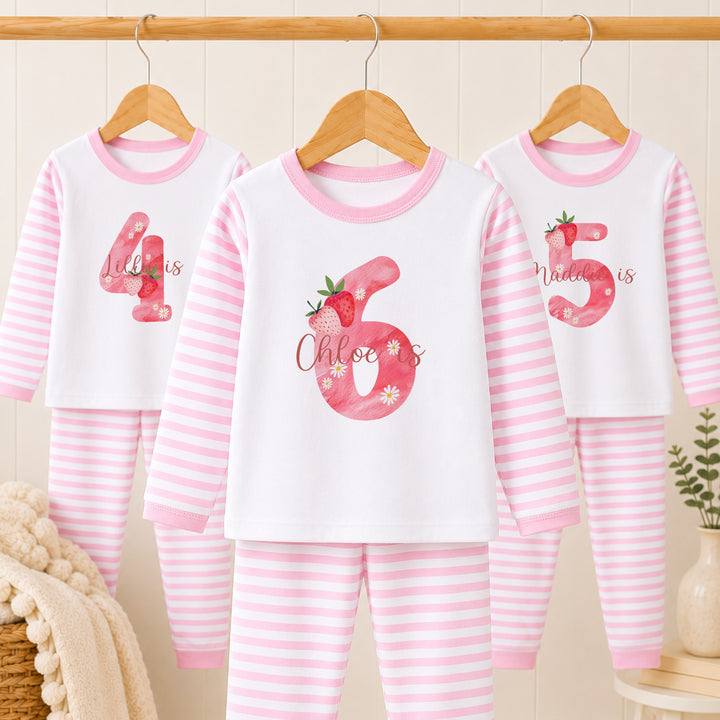 Personalised Red Strawberry Any Age Birthday Pyjamas