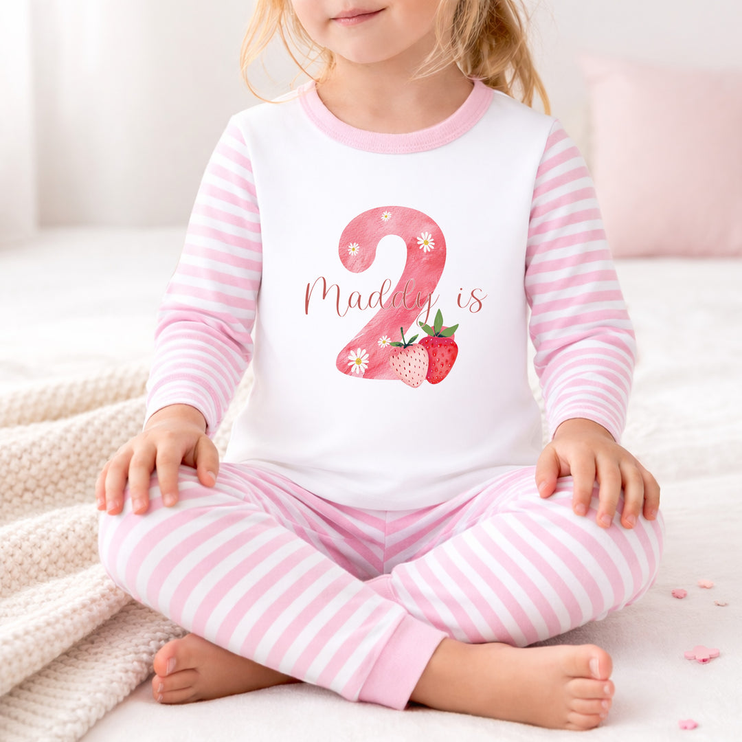 Personalised Strawberry Pink Stripe 2nd Birthday Pyjamas