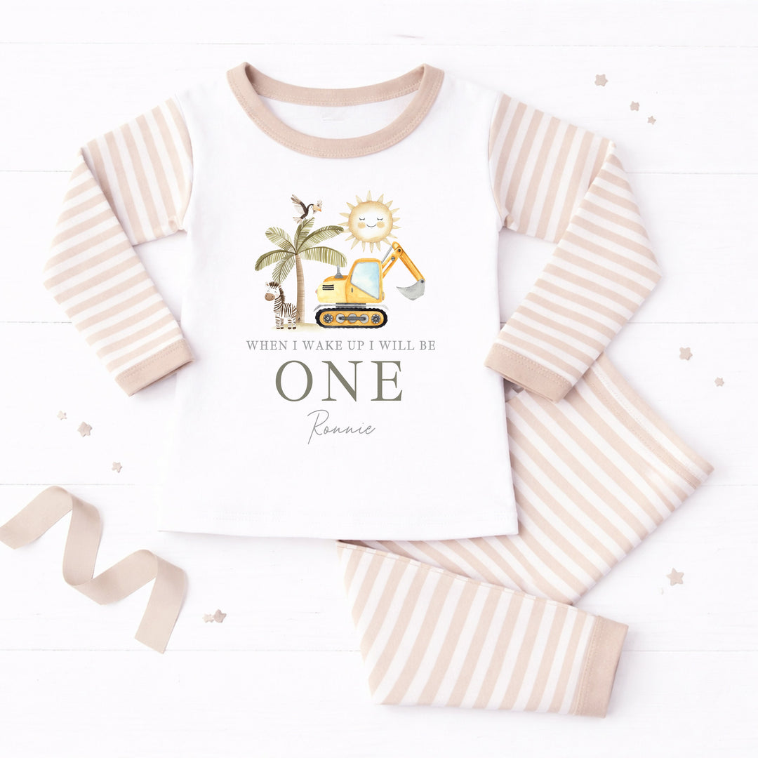 Personalised Digger When I Wake Up I Will Be One First Birthday Pyjamas