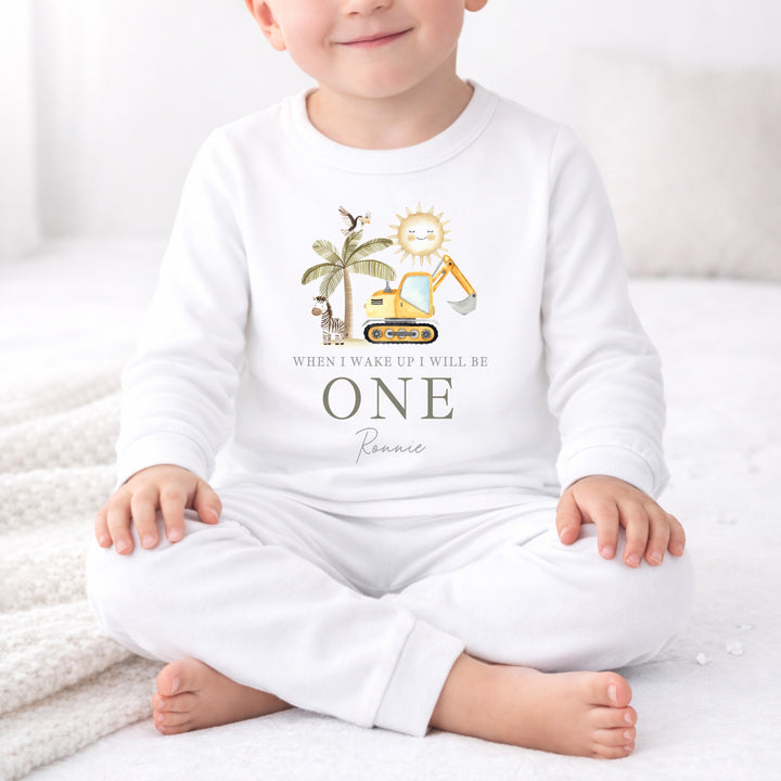 Personalised Digger When I Wake Up I Will Be One First Birthday Pyjamas