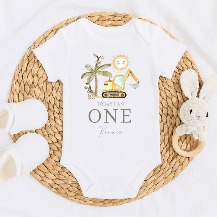 Personalised Digger I Am One Today Birthday Vest