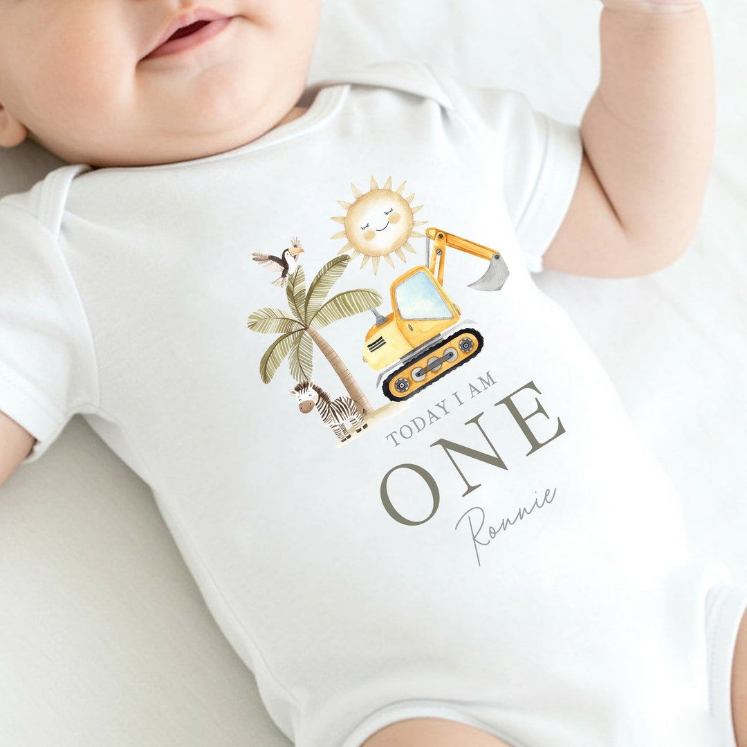 Personalised Digger I Am One Today Birthday Vest
