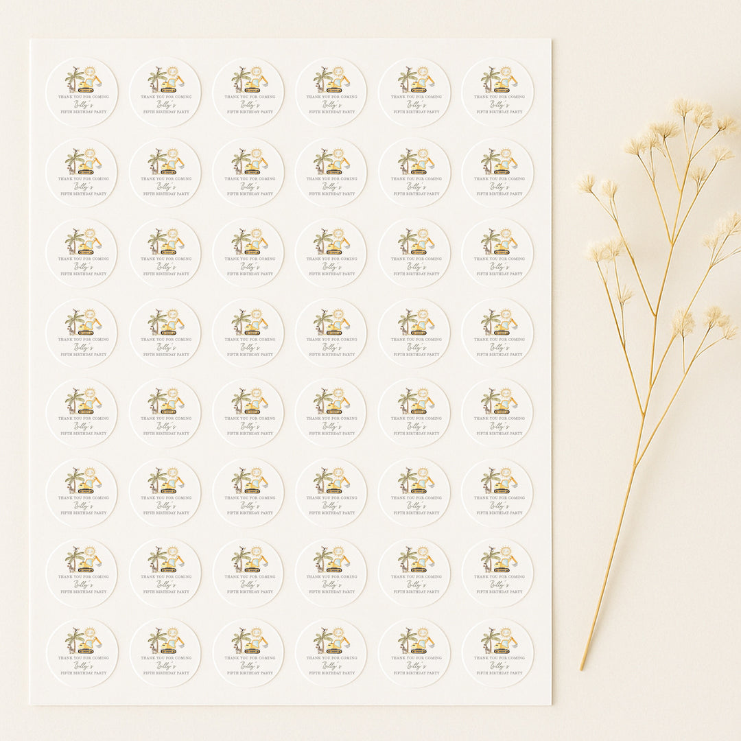 Personalised Yellow Digger Birthday Stickers
