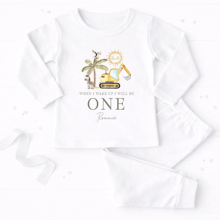 Personalised Digger When I Wake Up I Will Be One First Birthday Pyjamas
