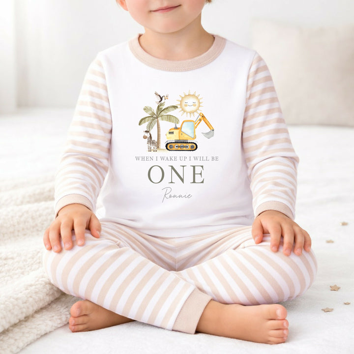 Personalised Digger When I Wake Up I Will Be One First Birthday Pyjamas