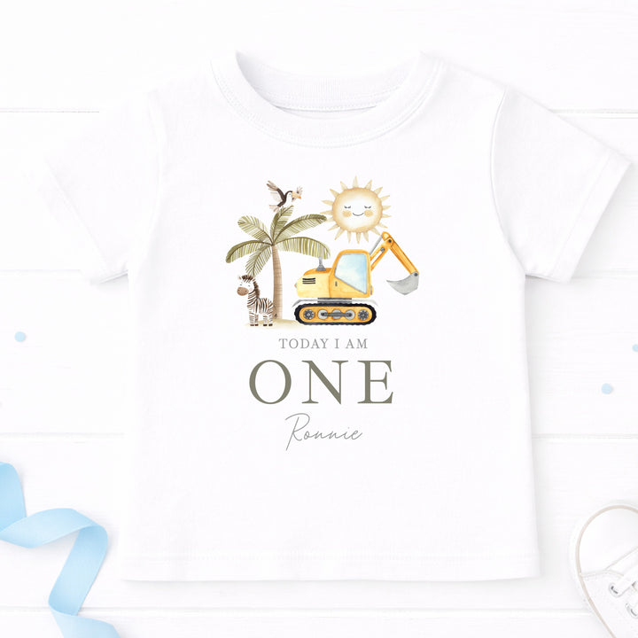 Personalised Digger Today I Am One Birthday T-Shirt