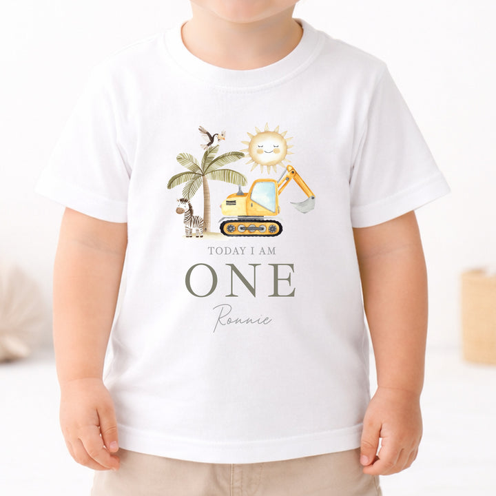 Personalised Digger Today I Am One Birthday T-Shirt