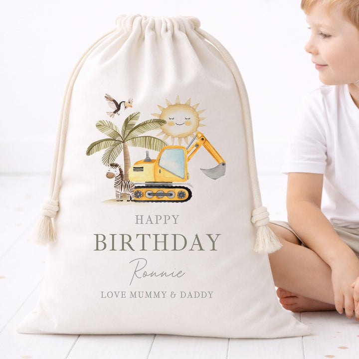 Personalised Digger Birthday Gift Sack