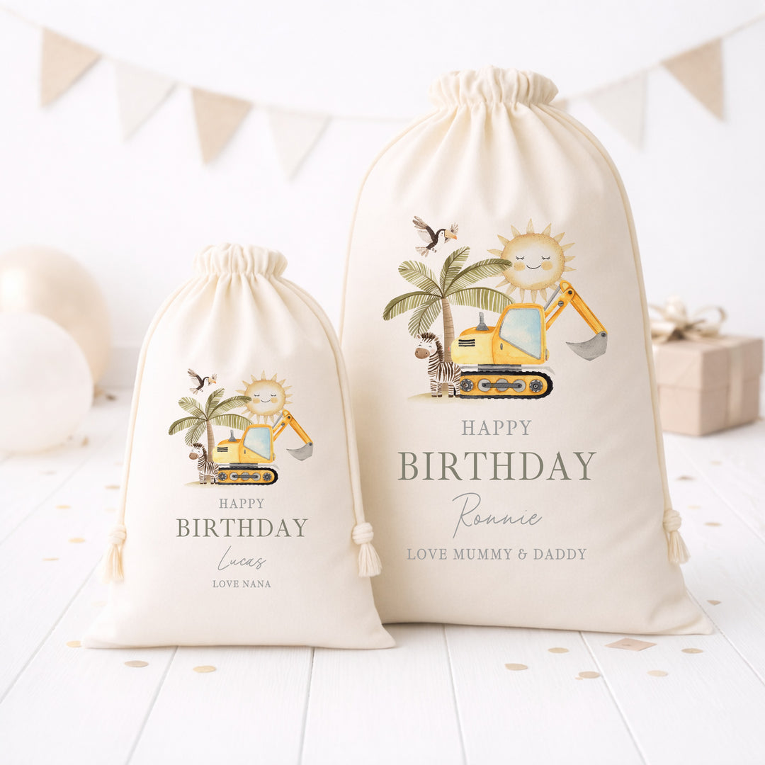 Personalised Digger Birthday Gift Sack