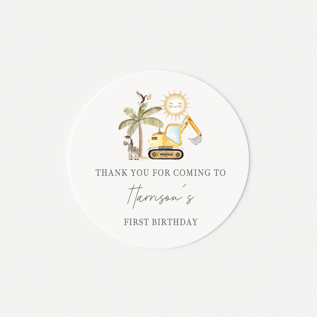 Personalised Yellow Digger Birthday Stickers