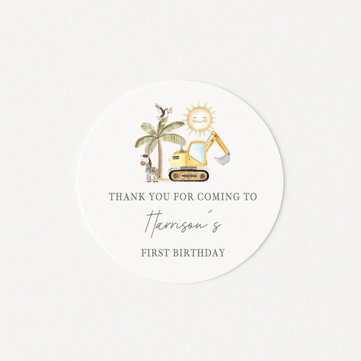 Personalised Yellow Digger Birthday Stickers