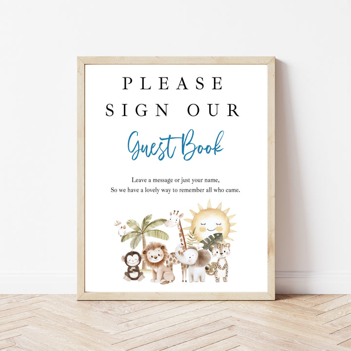 Personalised Blue Safari First Birthday Guest Book