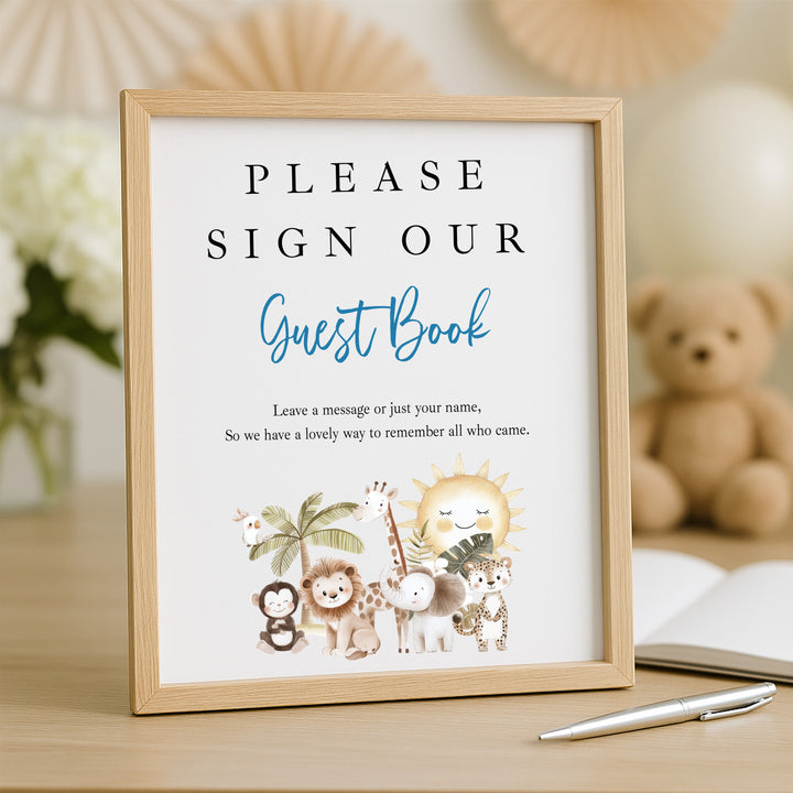 Personalised Blue Safari First Birthday Guest Book