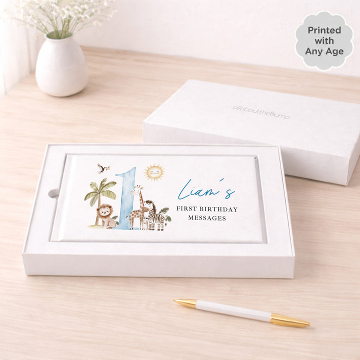 Personalised Blue Safari Any Age Birthday Guest Book