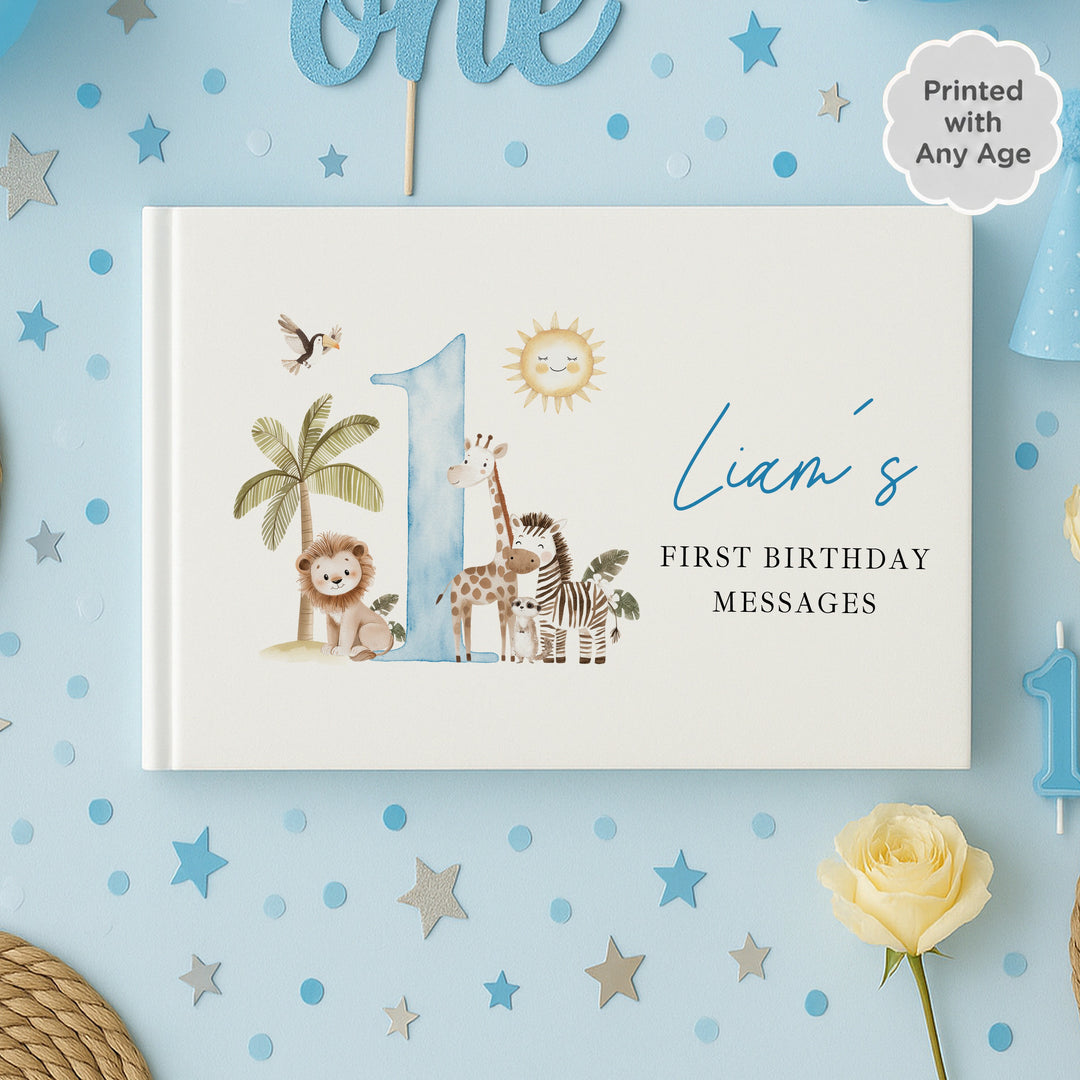Personalised Blue Safari Any Age Birthday Guest Book